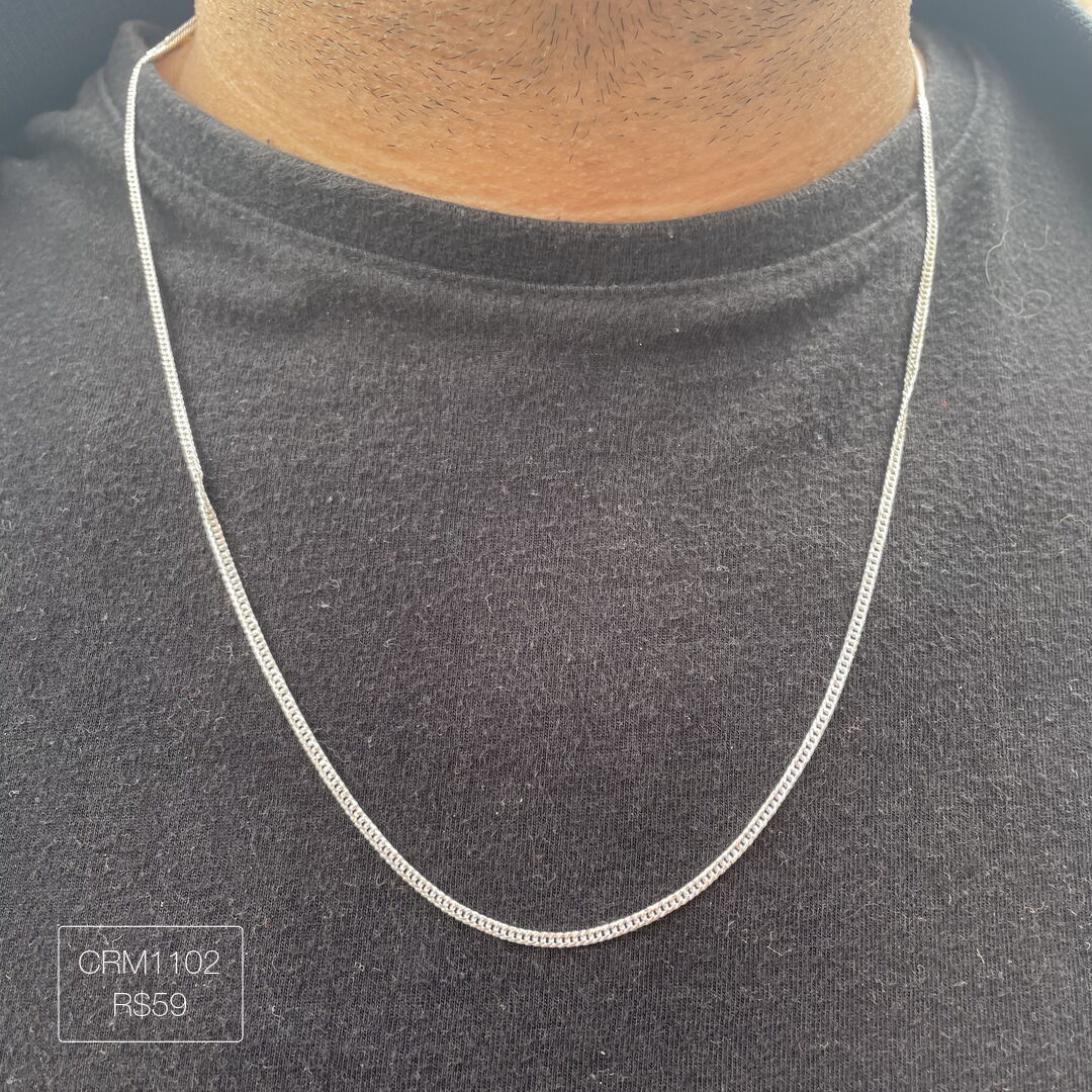 Corrente Fina Micro Grumet 60cm Lisa Prateada